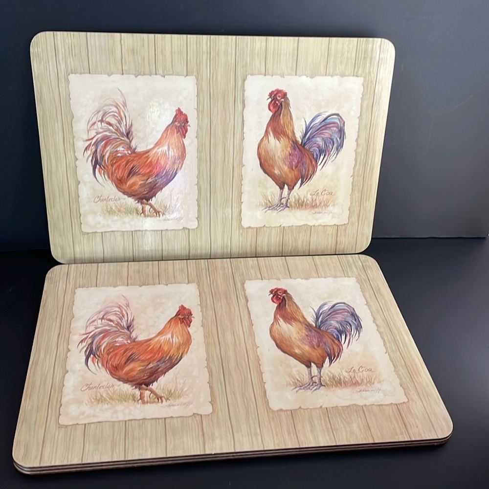 Placemat Set Scafa Art Set X4 Rooster Cork Back Country Kitchen Decoration